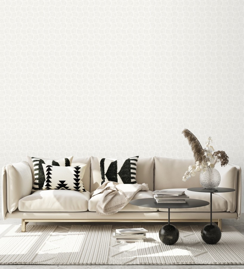 Papel pintado art déco abanicos blancos en relieve efecto metalizado  Gatsby Lavish 684107
