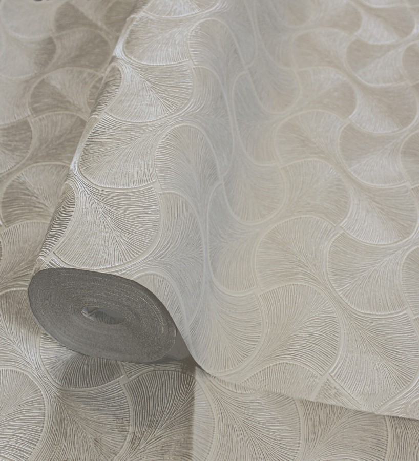 Papel pintado art déco abanicos beige en relieve efecto metalizado  Gatsby Lavish 684108