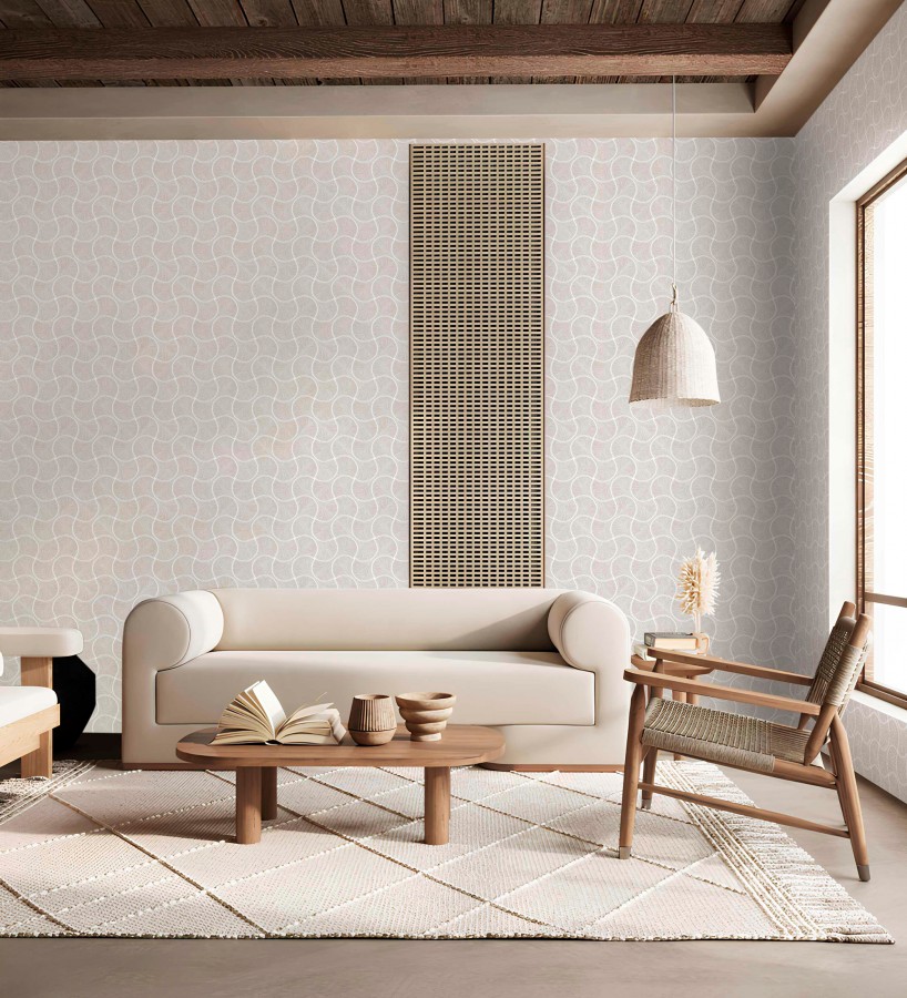Papel pintado art déco abanicos beige en relieve efecto metalizado  Gatsby Lavish 684108