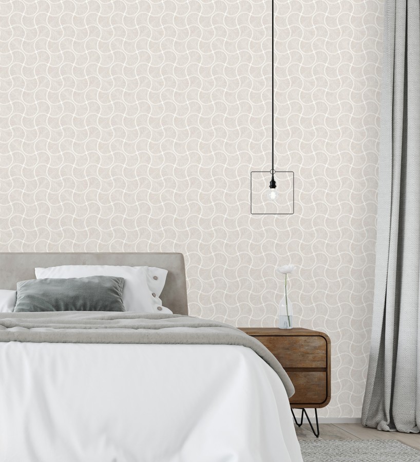 Papel pintado art déco abanicos beige en relieve efecto metalizado  Gatsby Lavish 684108