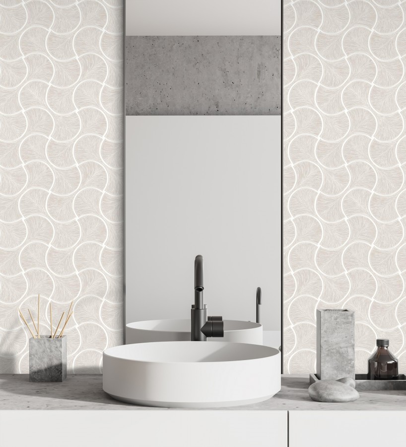 Papel pintado art déco abanicos beige en relieve efecto metalizado  Gatsby Lavish 684108