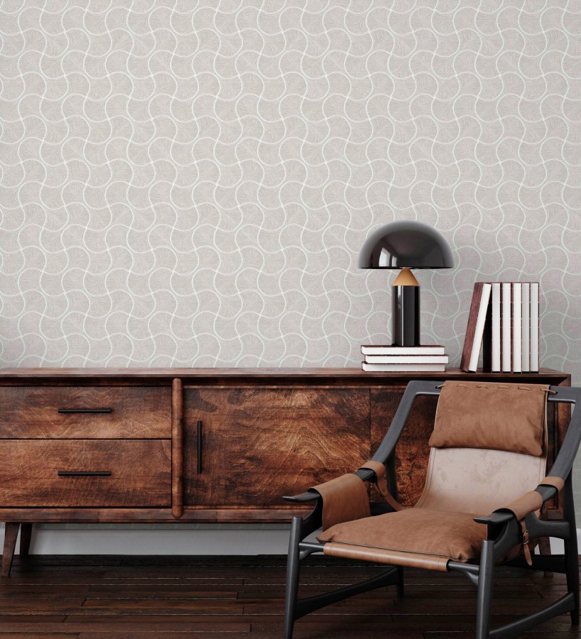 Papel pintado art déco abanicos beige en relieve efecto metalizado  Gatsby Lavish 684108