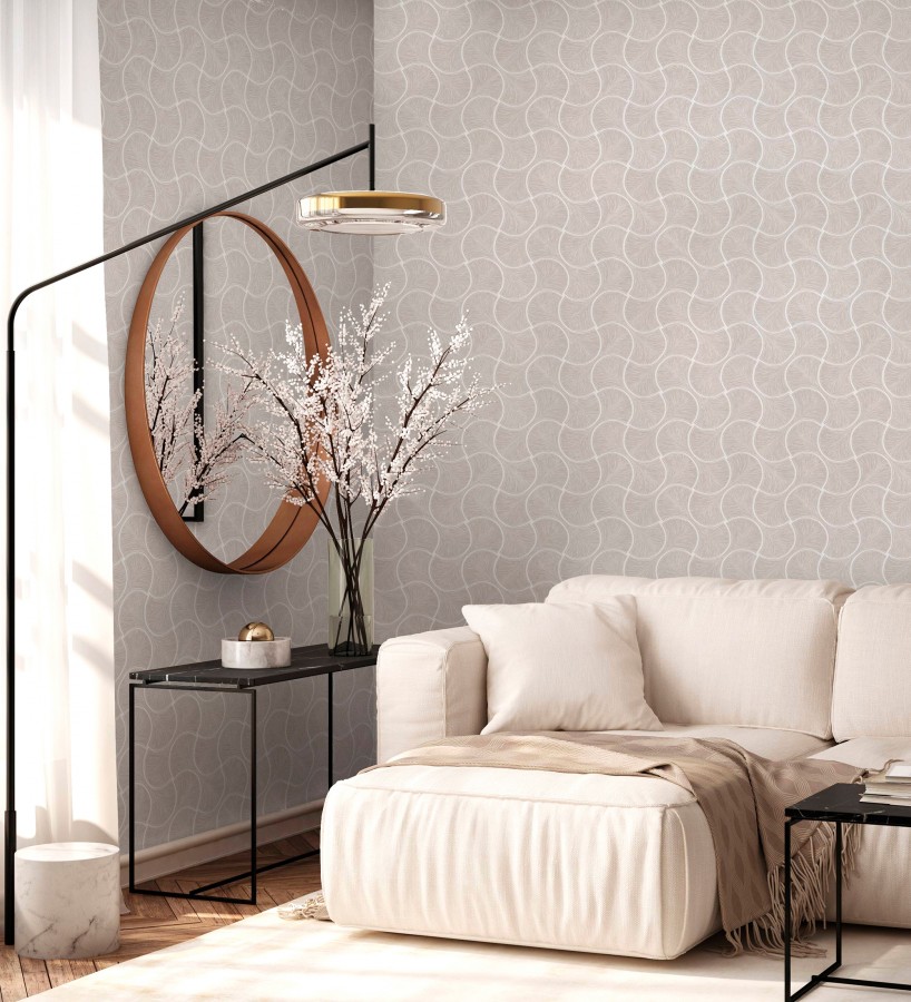 Papel pintado art déco abanicos beige en relieve efecto metalizado  Gatsby Lavish 684108