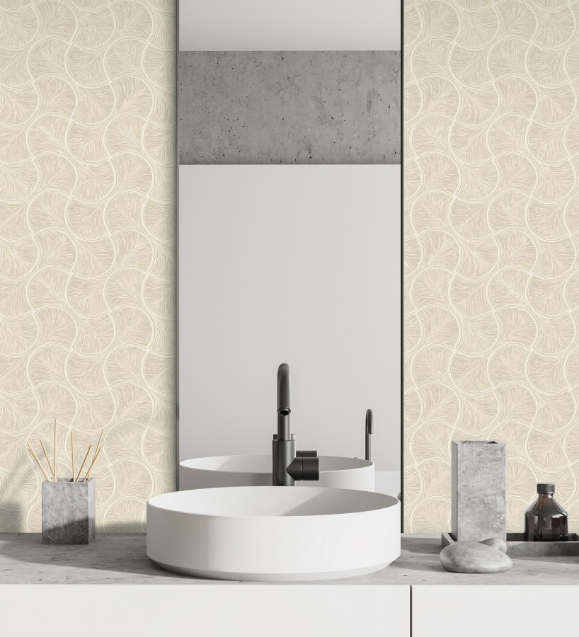 Papel pintado art déco abanicos arena en relieve efecto metalizado  Gatsby Lavish 684109