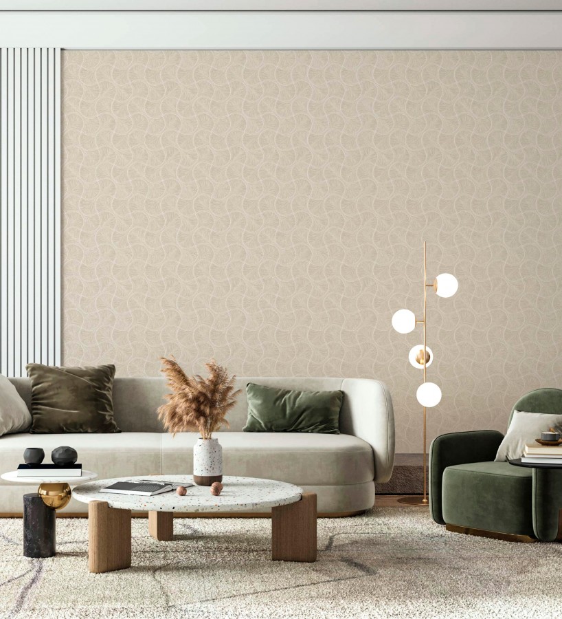 Papel pintado art déco abanicos arena en relieve efecto metalizado  Gatsby Lavish 684109