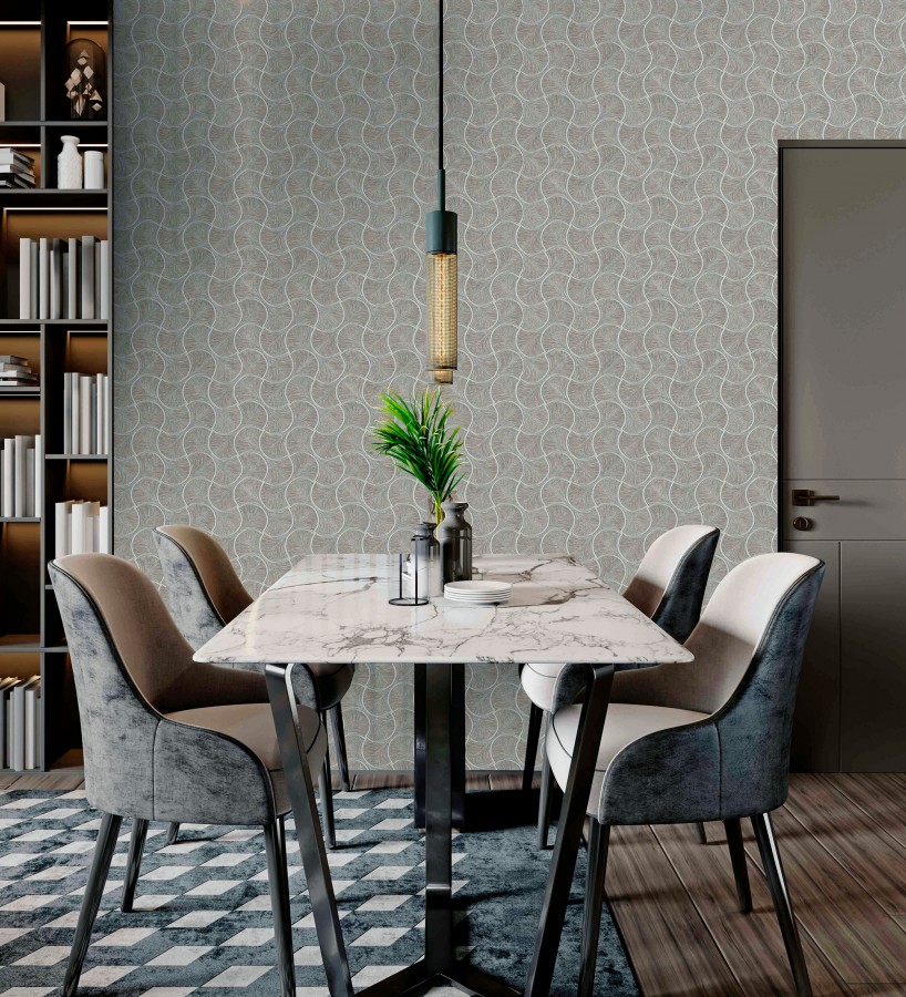 Papel pintado art déco abanicos visón en relieve efecto metalizado  Gatsby Lavish 684110