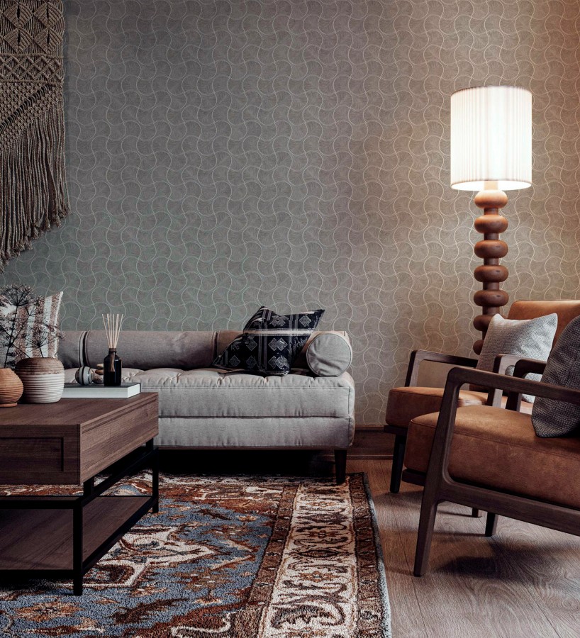 Papel pintado art déco abanicos visón en relieve efecto metalizado  Gatsby Lavish 684110