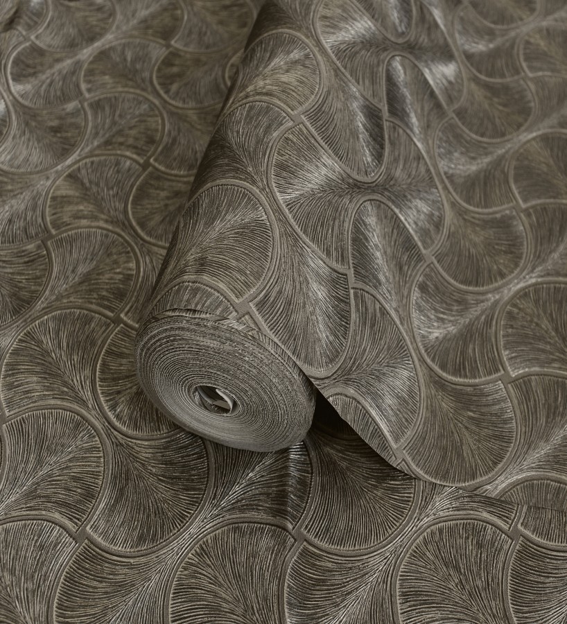 Papel pintado art déco abanicos marrón en relieve efecto metalizado  Gatsby Lavish 684111