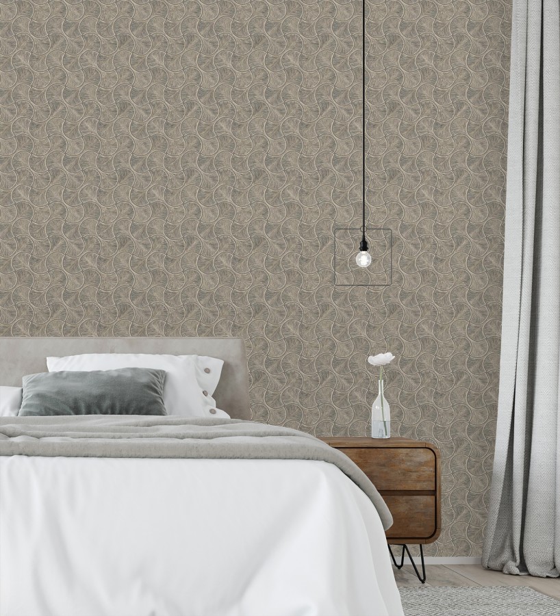 Papel pintado art déco abanicos marrón en relieve efecto metalizado  Gatsby Lavish 684111