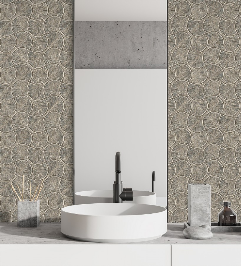 Papel pintado art déco abanicos marrón en relieve efecto metalizado  Gatsby Lavish 684111