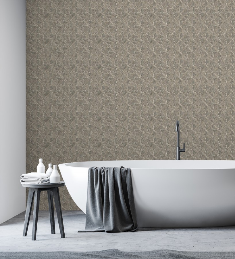 Papel pintado art déco abanicos marrón en relieve efecto metalizado  Gatsby Lavish 684111