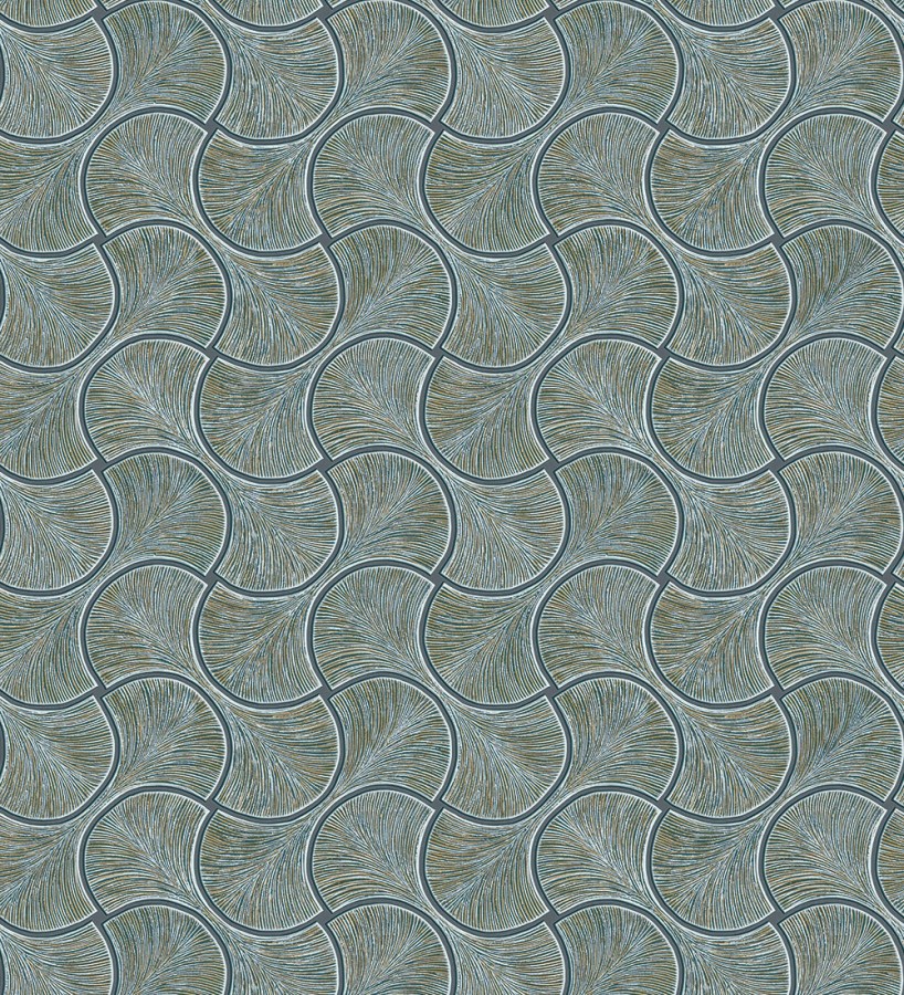 Papel pintado art déco abanicos turquesa  en relieve efecto metalizado  Gatsby Lavish 684112