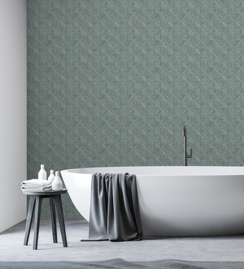 Papel pintado art déco abanicos turquesa  en relieve efecto metalizado  Gatsby Lavish 684112