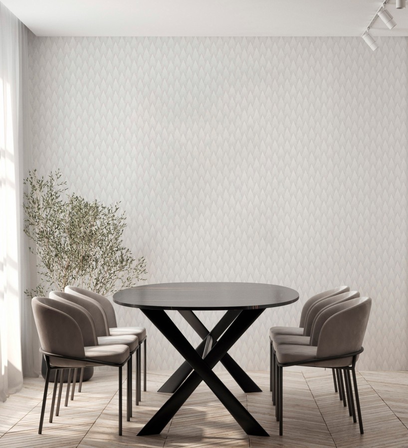 Papel pintado escamas punta de flecha metalizadas en blanco  Swanson Glam 684113