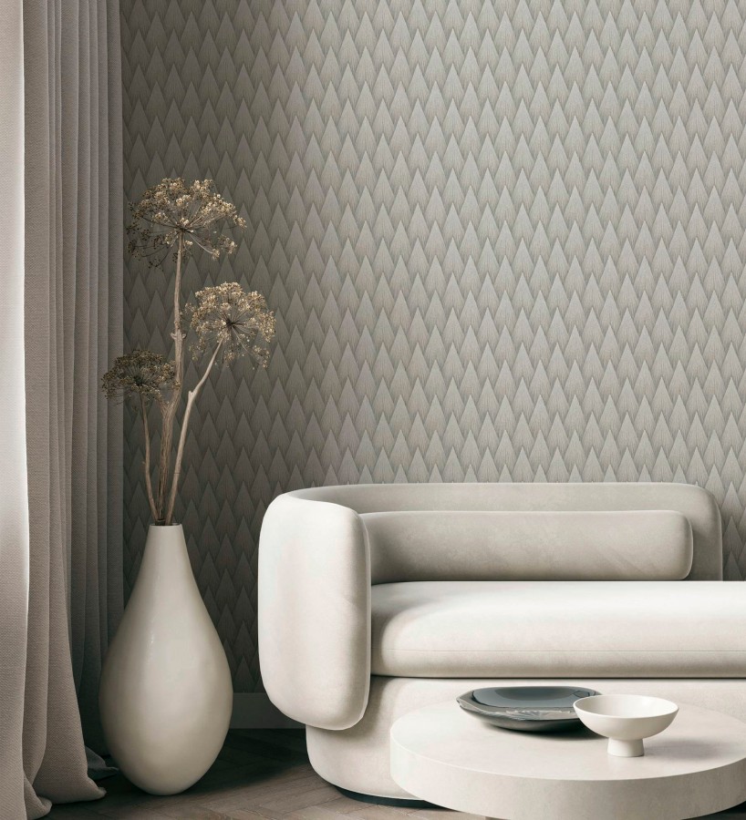 Papel pintado escamas punta de flecha metalizadas en visón  Swanson Glam 684114