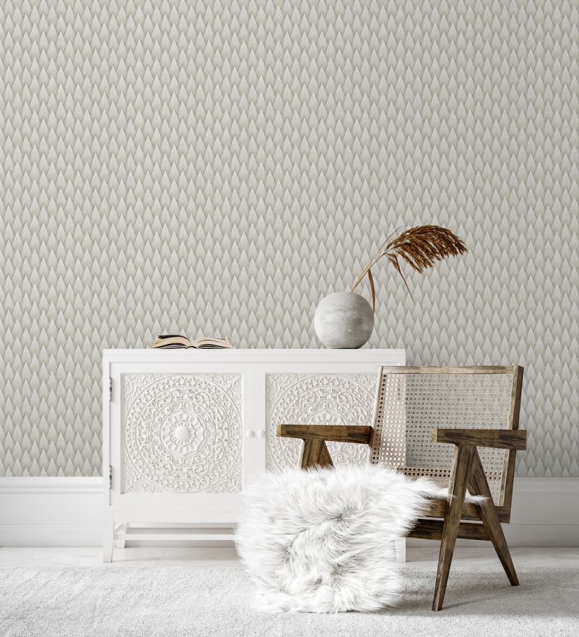 Papel pintado escamas punta de flecha metalizadas en visón  Swanson Glam 684114
