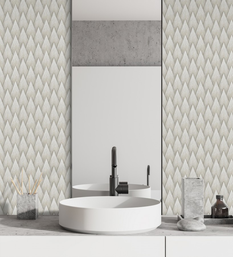 Papel pintado escamas punta de flecha metalizadas en visón  Swanson Glam 684114
