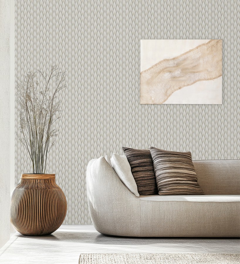 Papel pintado escamas punta de flecha metalizadas en visón  Swanson Glam 684114