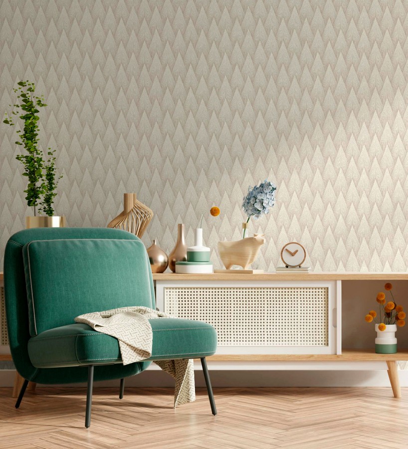 Papel pintado escamas punta de flecha metalizadas en beige  Swanson Glam 684115