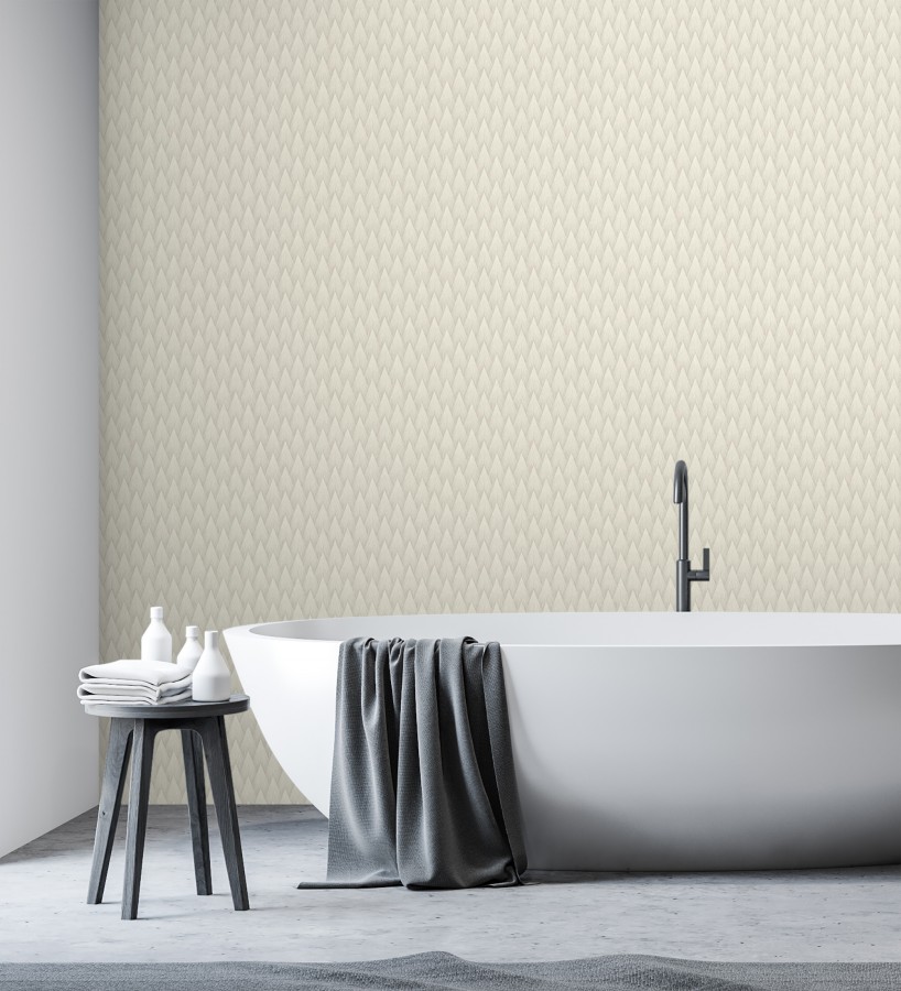 Papel pintado escamas punta de flecha metalizadas en beige  Swanson Glam 684115