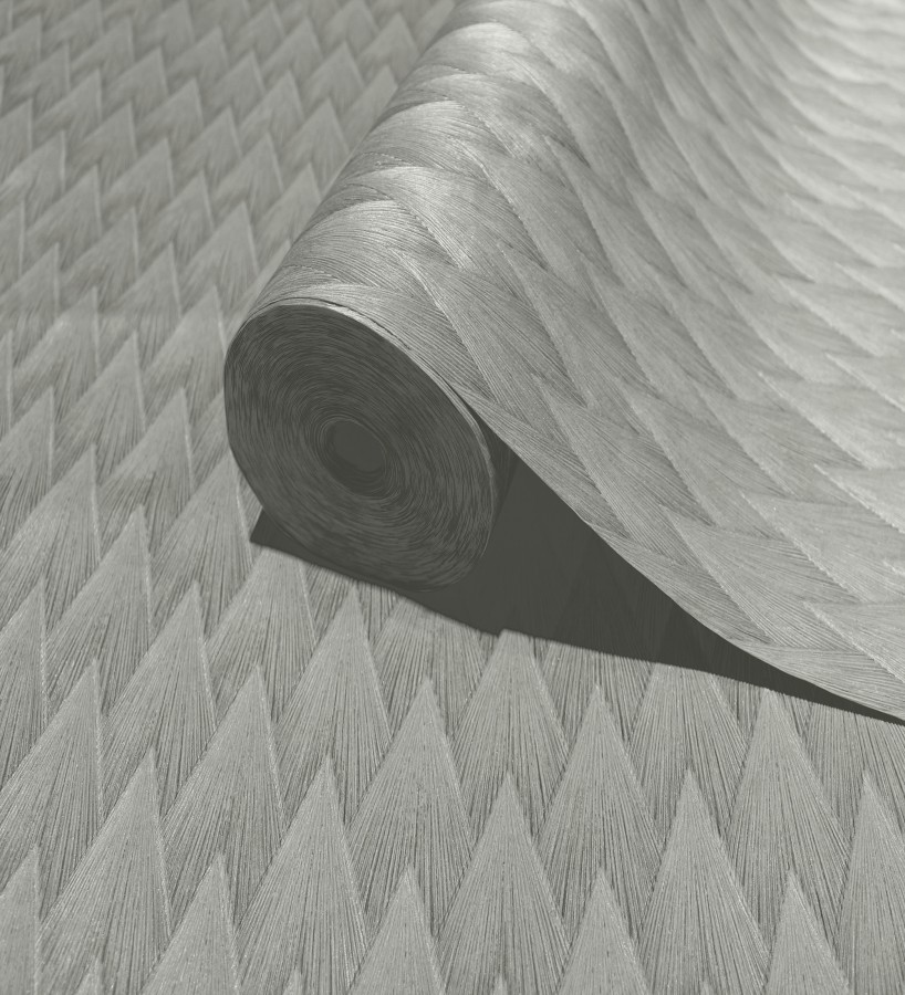 Papel pintado escamas punta de flecha metalizadas en gris  Swanson Glam 684116