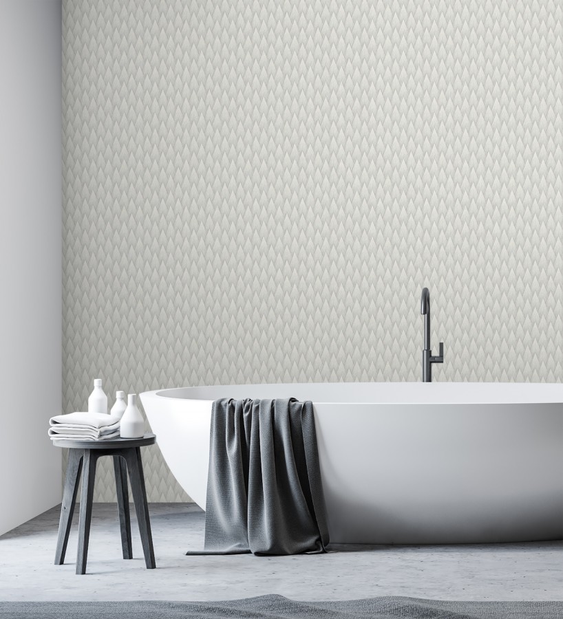 Papel pintado escamas punta de flecha metalizadas en gris  Swanson Glam 684116