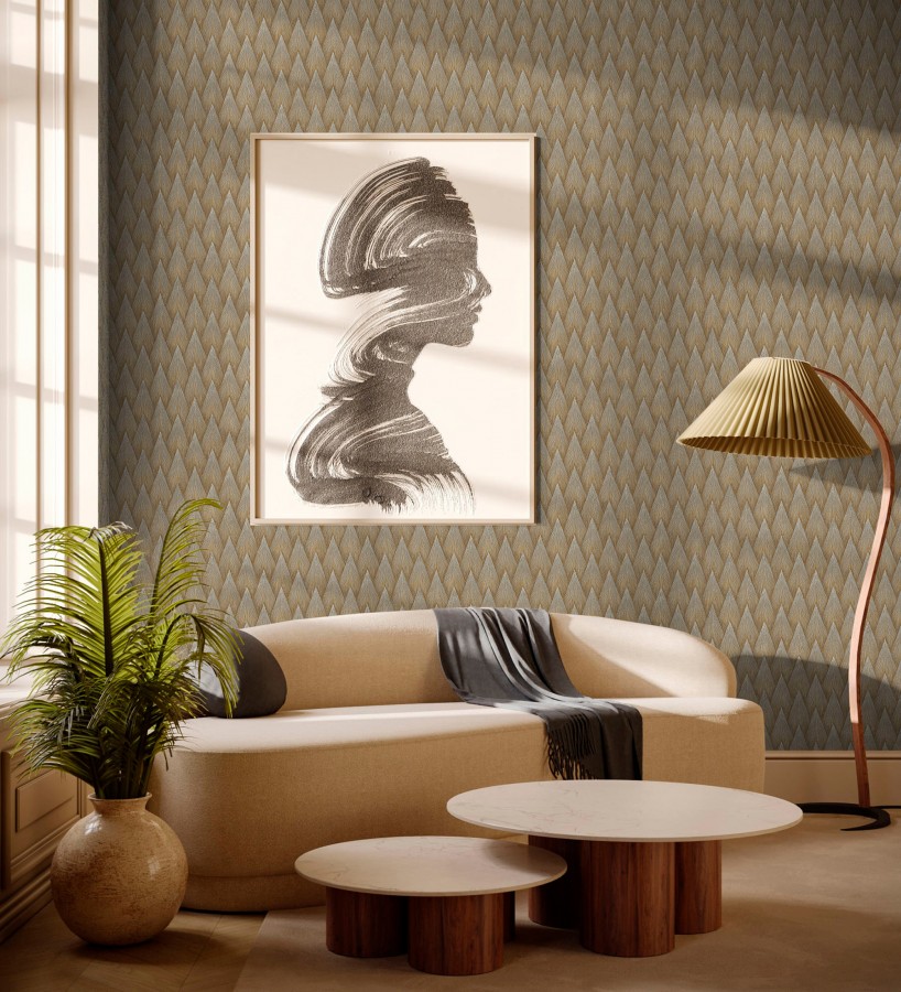 Papel pintado escamas punta de flecha metalizas en bronce  Swanson Glam 684117