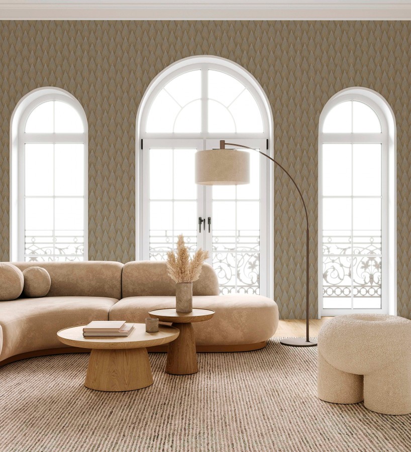 Papel pintado escamas punta de flecha metalizas en bronce  Swanson Glam 684117