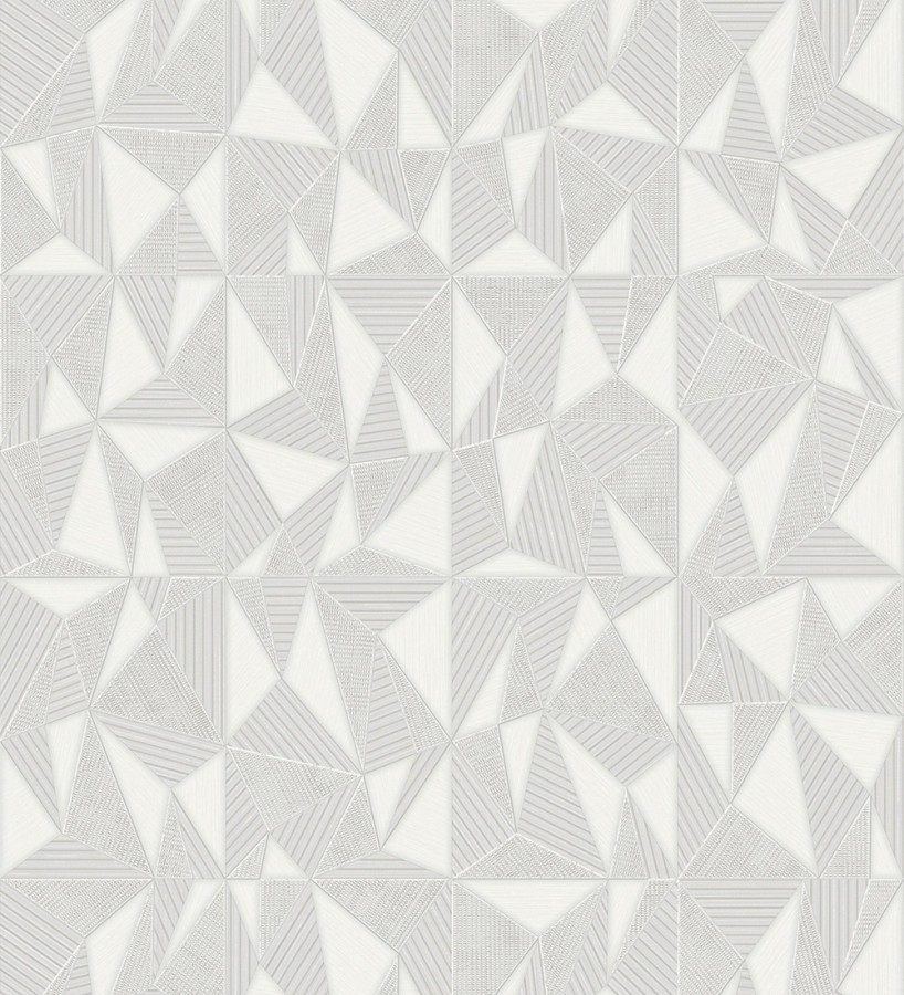 Papel pintado prismas geométricos en relieve gris claro metalizado  Manhattan Sharp 684118