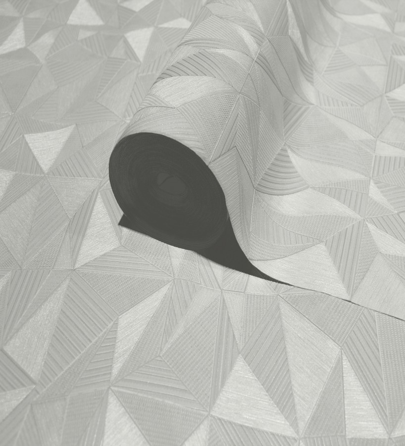 Papel pintado prismas geométricos en relieve gris claro metalizado  Manhattan Sharp 684118
