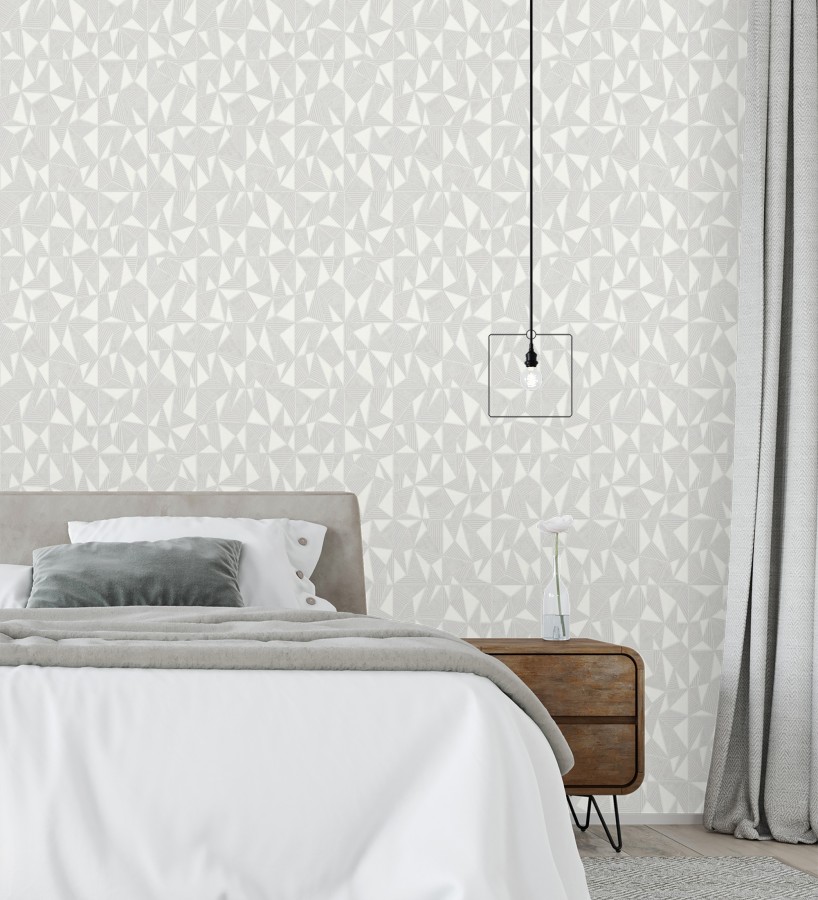 Papel pintado prismas geométricos en relieve gris claro metalizado  Manhattan Sharp 684118