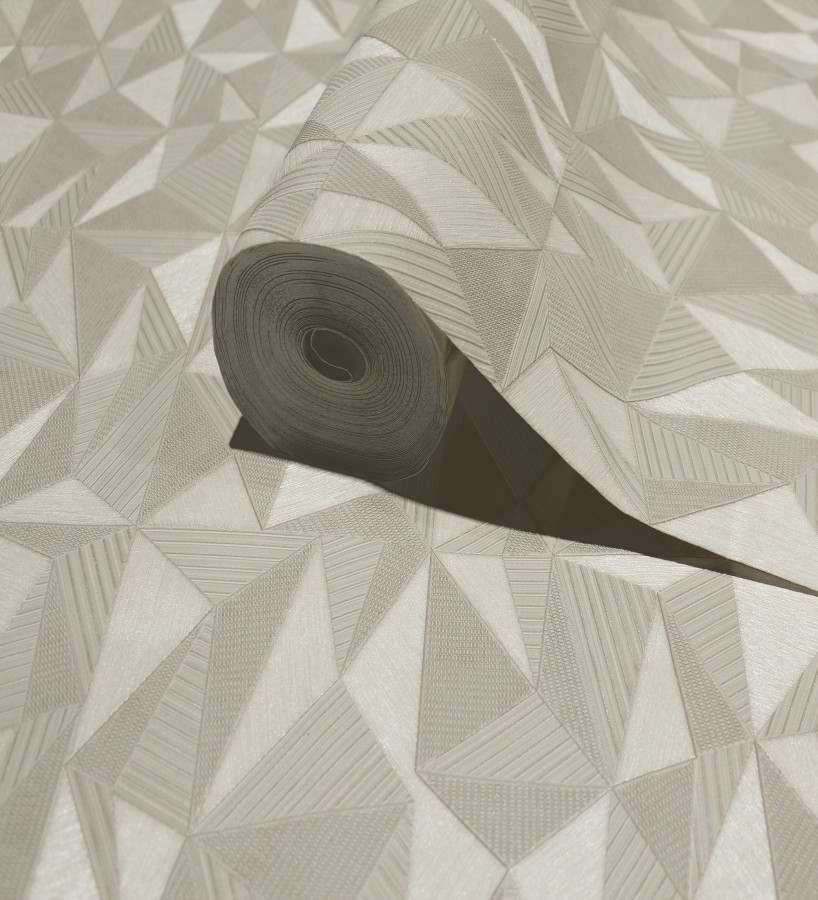 Papel pintado prismas geométricos en relieve color crema metalizado  Manhattan Sharp 684119