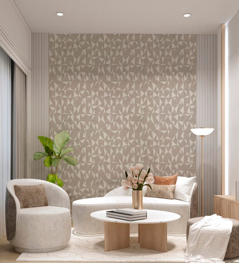Papel pintado prismas geométricos en relieve color crema metalizado  Manhattan Sharp 684119