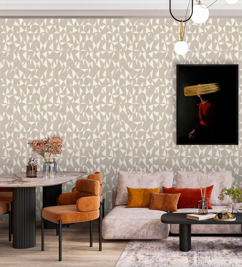 Papel pintado prismas geométricos en relieve color crema metalizado  Manhattan Sharp 684119