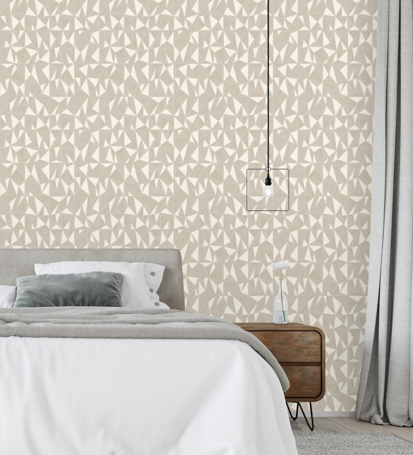 Papel pintado prismas geométricos en relieve color crema metalizado  Manhattan Sharp 684119