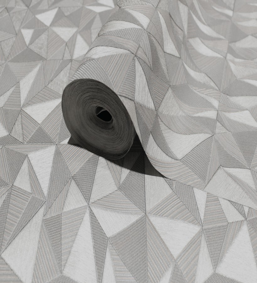 Papel pintado prismas geométricos en relieve gris metalizado  Manhattan Sharp 684120