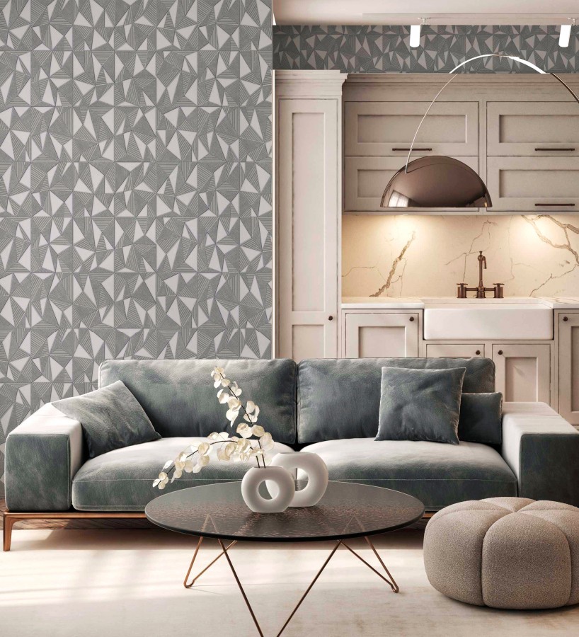 Papel pintado prismas geométricos en relieve gris metalizado  Manhattan Sharp 684120