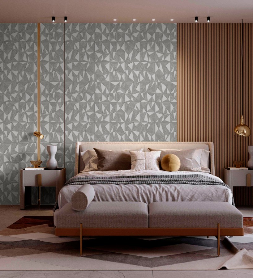 Papel pintado prismas geométricos en relieve gris metalizado  Manhattan Sharp 684120
