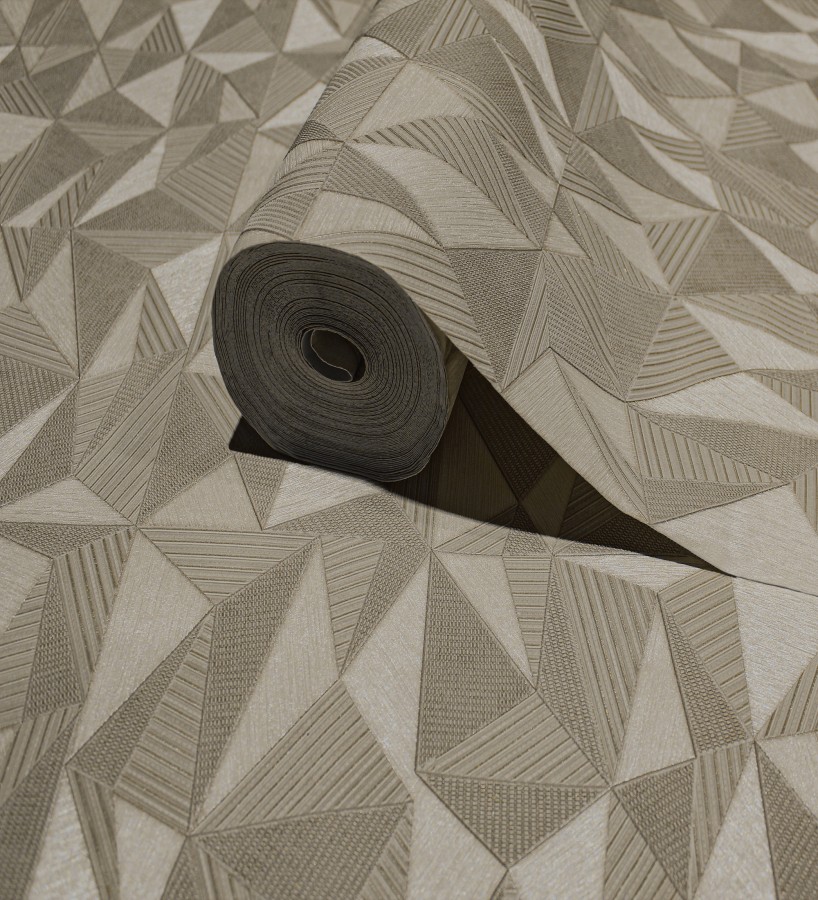 Papel pintado prismas geométricos en relieve marrón claro metalizado  Manhattan Sharp 684121