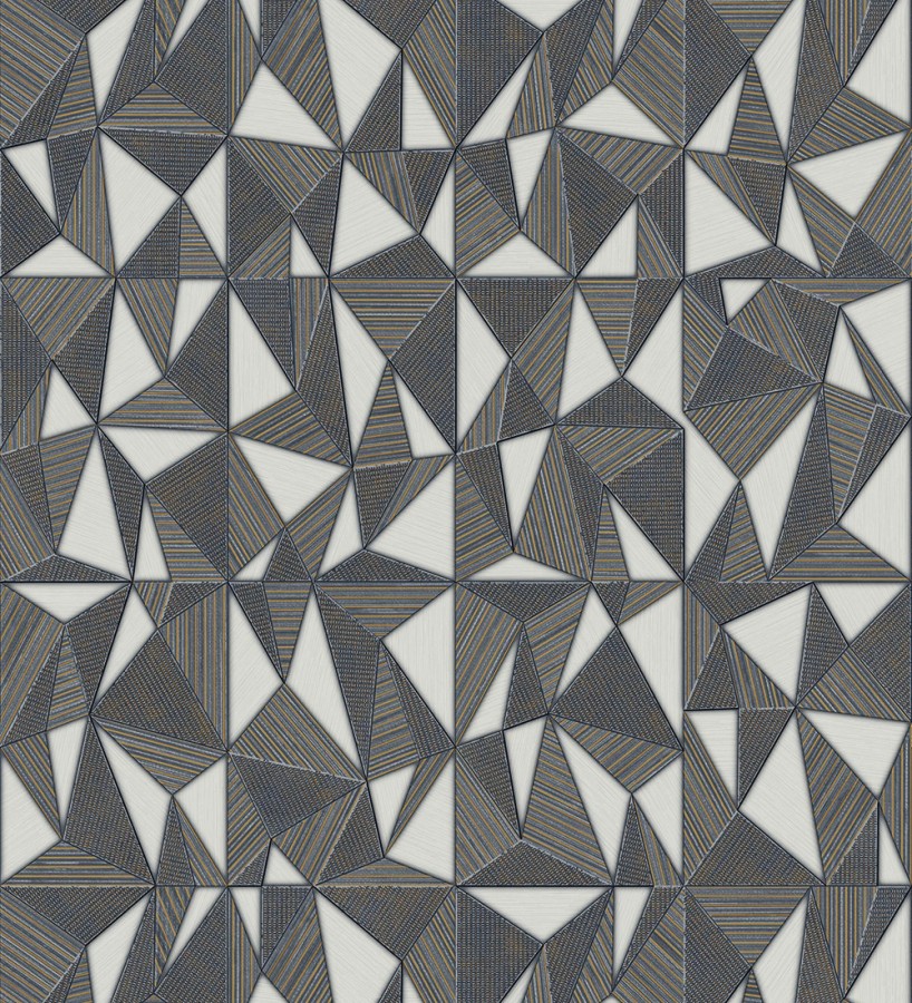 Papel pintado prismas geométricos en relieve en tonos grises metalizado  Manhattan Sharp 684122