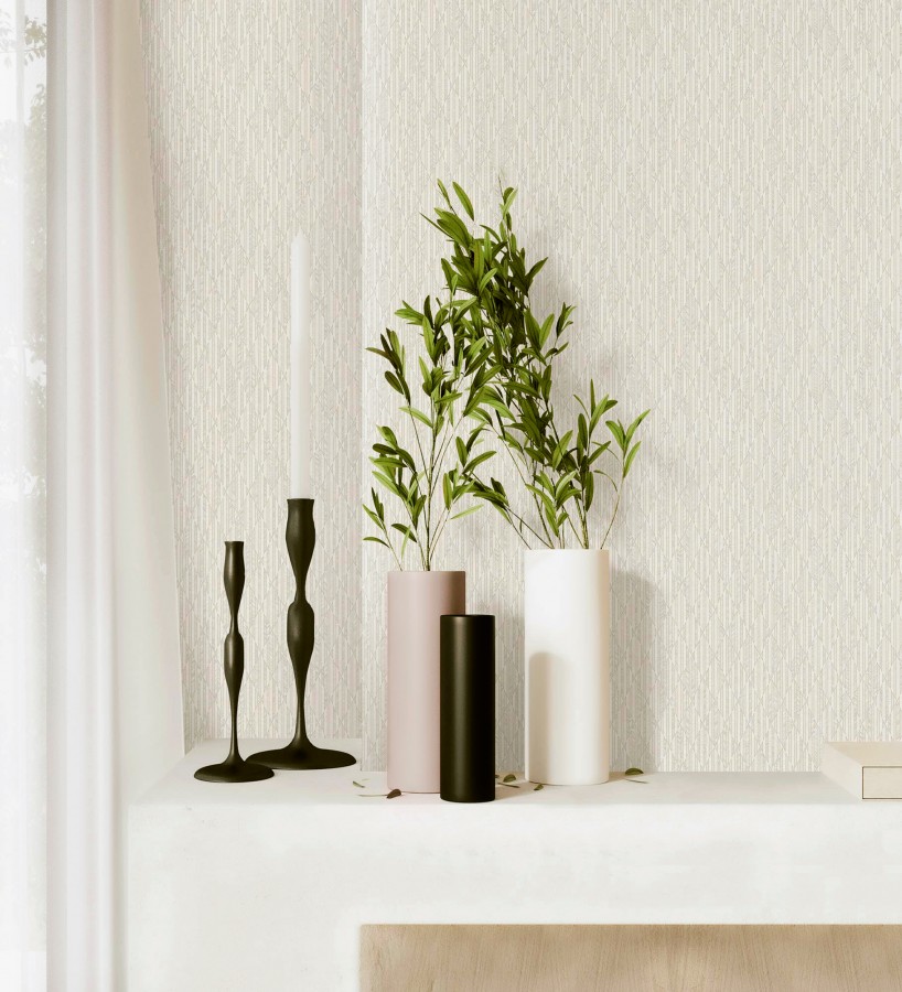 Papel pintado rombos beige metalizado de sutil elegancia geométrica  Zelda Radiant 684123