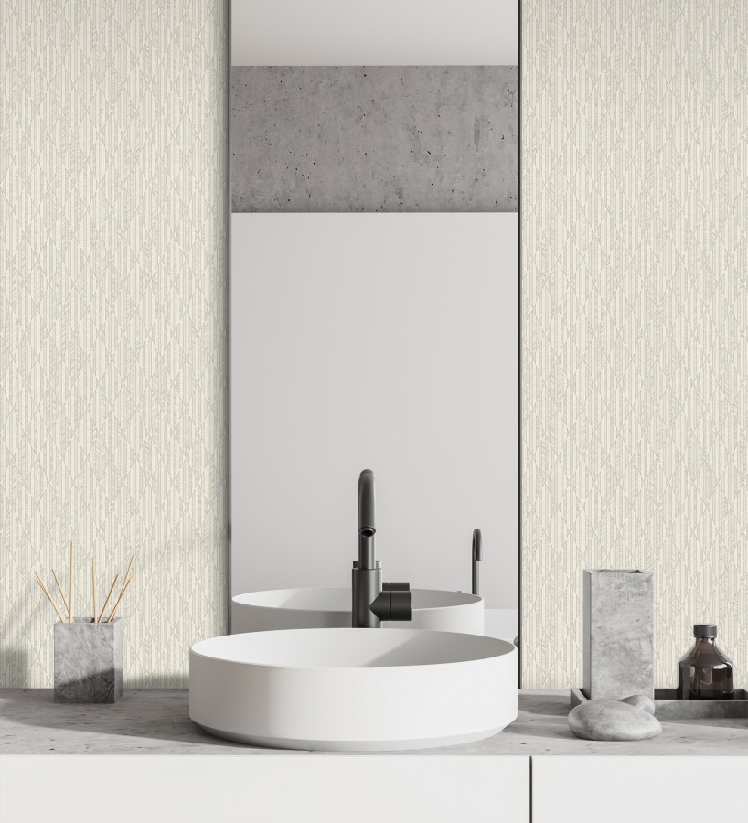 Papel pintado rombos beige metalizado de sutil elegancia geométrica  Zelda Radiant 684123