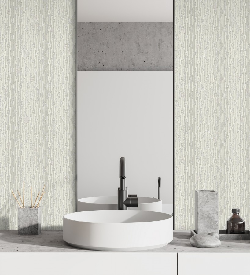 Papel pintado rombos gris claro metalizado de sutil elegancia geométrica  Zelda Radiant 684124