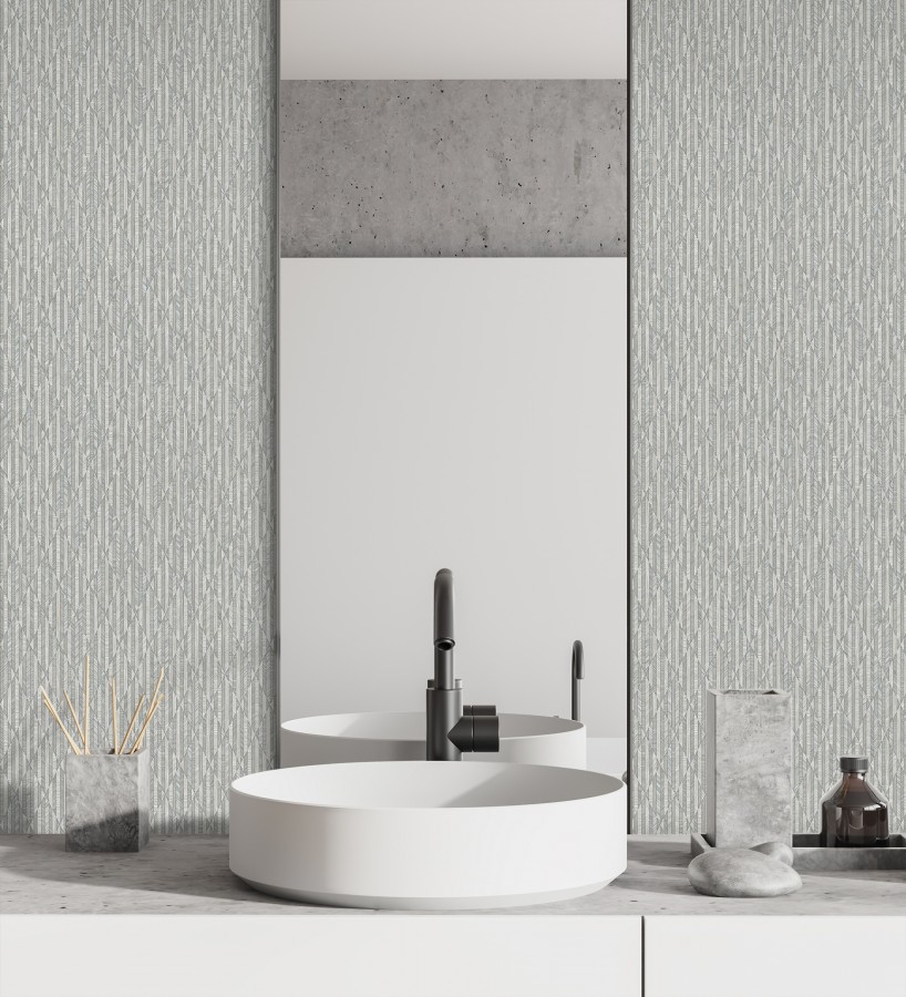 Papel pintado rombos grises metalizado de sutil elegancia geométrica  Zelda Radiant 684125