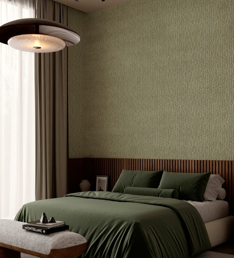 Papel pintado rombos verde metalizado de sutil elegancia geométrica  Zelda Radiant 684126