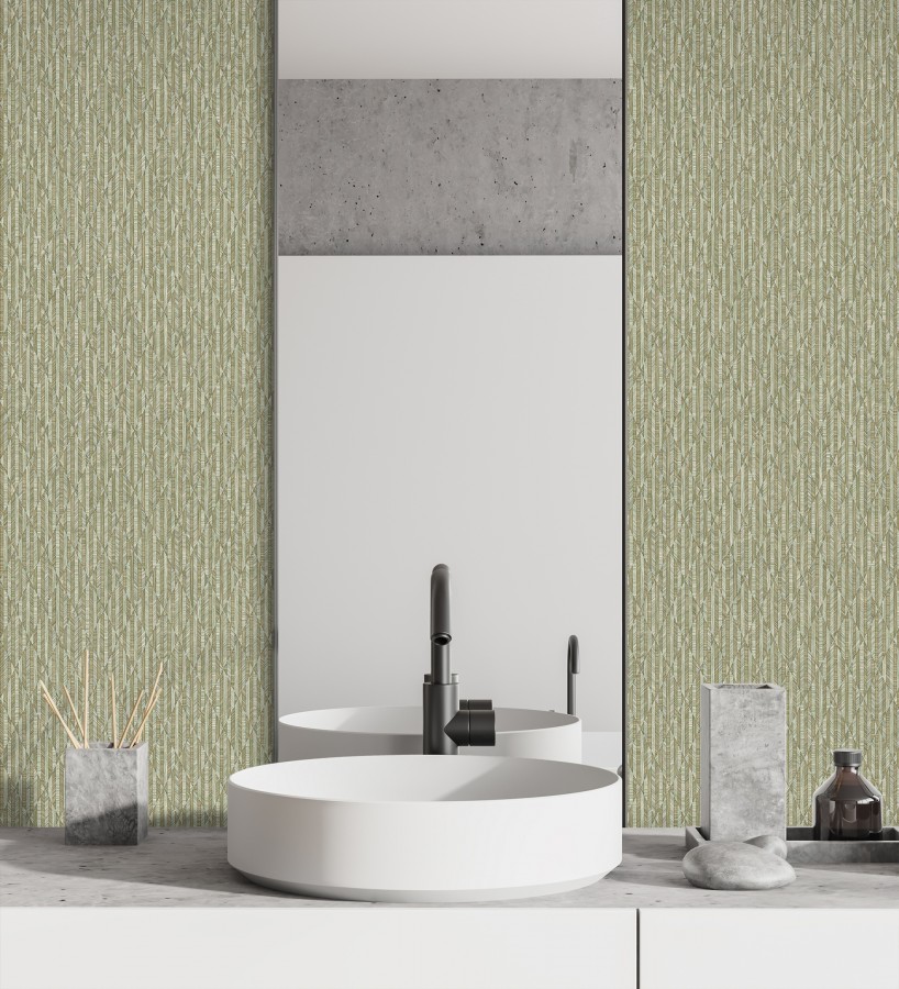 Papel pintado rombos verde metalizado de sutil elegancia geométrica  Zelda Radiant 684126