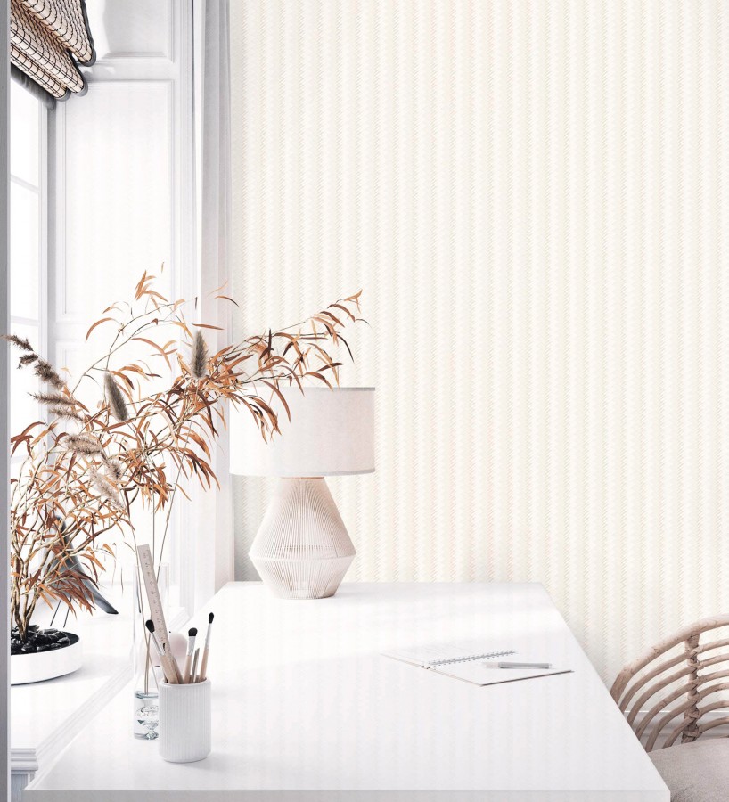 Papel pintado rayas en forma de espiga blanco metalizado sutil  Gerald Loft 684128