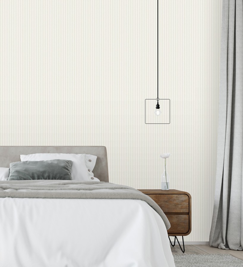 Papel pintado rayas en forma de espiga blanco metalizado sutil  Gerald Loft 684128