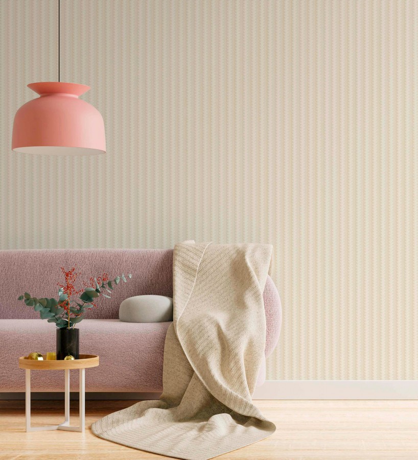 Papel pintado rayas en forma de espiga beige metalizado sutil  Gerald Loft 684129