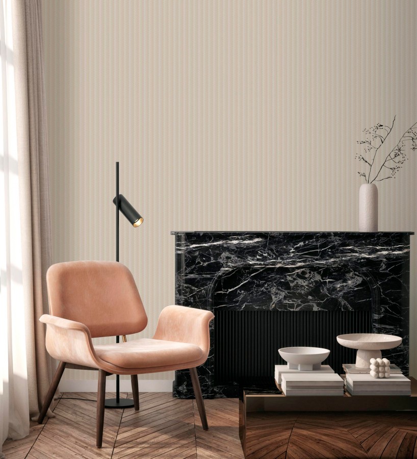 Papel pintado rayas en forma de espiga beige metalizado sutil  Gerald Loft 684129